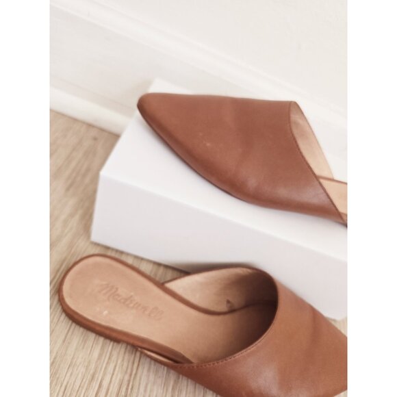 Madewell Remi Brown Mules 7 Slip On Pointed Toe Brown Leather Flats Shoes - Picture 3 of 9